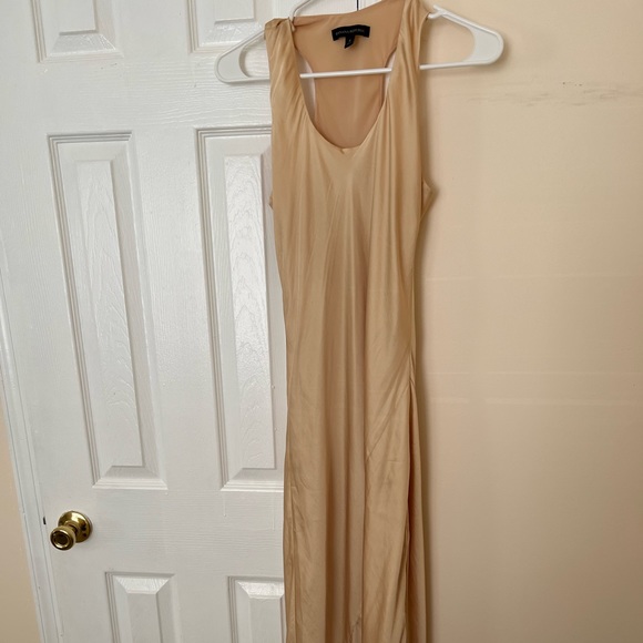 Banana republic satin gold cream midi dress like new size   6 altered - Picture 1 of 5